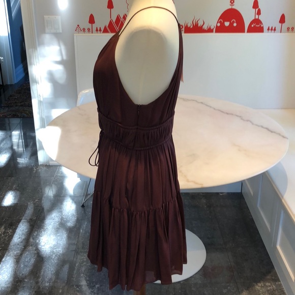 NWT Cinq a Sept silk lotus dress in rum raisin. M - Picture 6 of 8